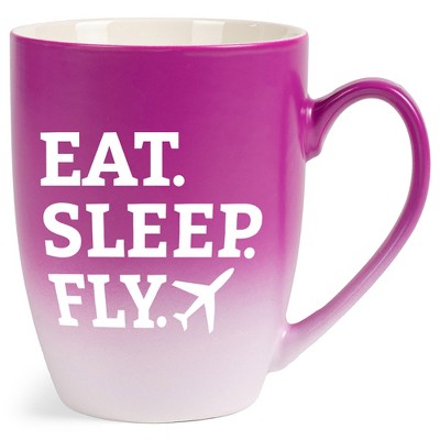 Elanze Designs Eat Sleep Fly Two Toned Ombre Matte Pink and White 12 ounce Ceramic Stoneware Coffee Cup Mug