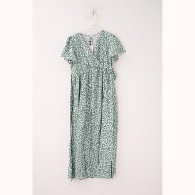 Maternity Dress Floral Wrap Tiered Belted Ruffle Hem Mini Dress