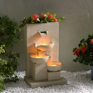 Teamson Home 29.13" Water Fountain with Planter, Natural - 1 of 4