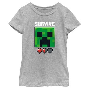 Girl's Minecraft Creeper Survive Hearts T-Shirt - 1 of 4