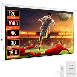 VEVOR Motorized Projector Screen, 120 inch 16:9 4K 1080 HD Electric Projector Screen, Automatic Projection Screen, Black+White - 1 of 4