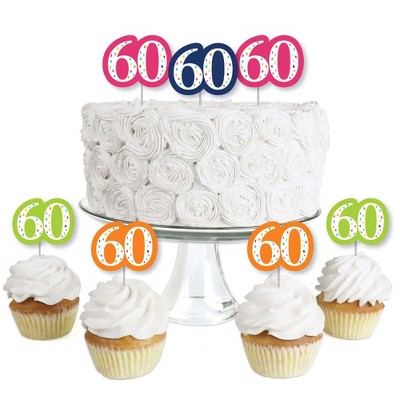 Big Dot of Happiness 60th Birthday - Cheerful Happy Birthday - Dessert Cupcake Toppers - Sixtieth Birthday Party Clear Treat Picks - Set of 24