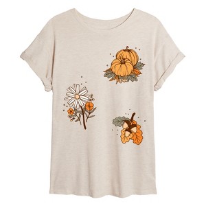 Women's - Instant Message - Fall Pumpkin And Flowers Oversized Graphic T-Shirt - 1 of 4