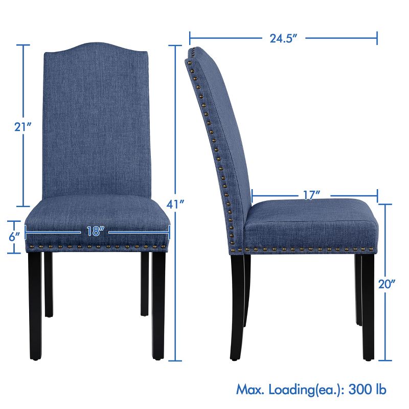 Yaheetech Set of 2 Fabric Upholstered Classic Tall Back Dining Chair, 4 of 12