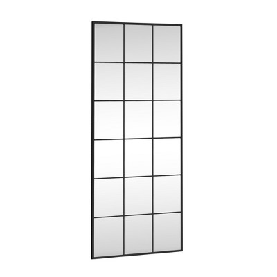 Lirago Wrought Iron Grid Rectangular Black Full Length Mirror Frameless Design with Tempered Glass 1.05" D x 30" W x 69" H