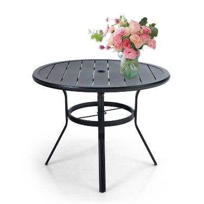 Round Patio Dining Table with Umbrella Hole - Black - Captiva Designs