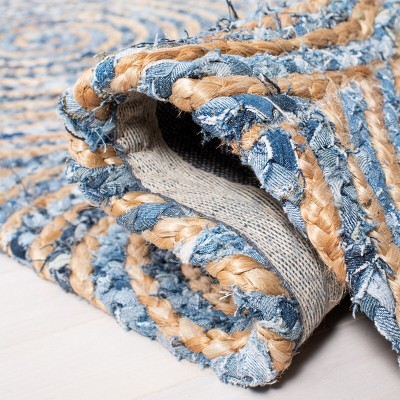 Blue and Beige Hand-Knotted Geometric Cotton Rug, 4' x 6'