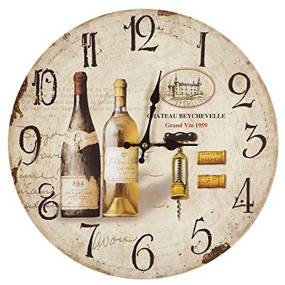 Yosemite Home Decor Circular Wooden Wall Clock, Brown MDF, Artwork Face, Black Text, Black Hands, 1.4 x 13.31 x 13.31