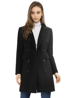 Allegra K Women's Elegant Notched Lapel Double Breasted Long Sleeve Winter Overcoat