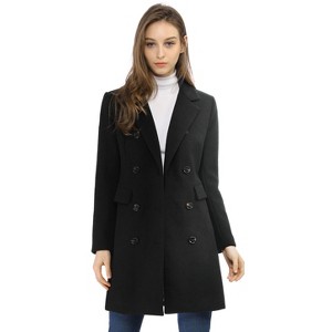 Allegra K Women's Elegant Notched Lapel Double Breasted Long Sleeve Winter Overcoat - 1 of 4