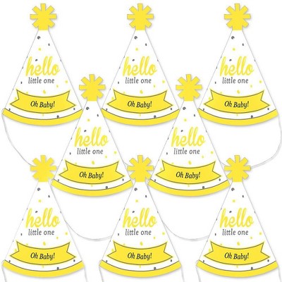 Big Dot of Happiness Hello Little One - Yellow and Gray - Mini Cone Neutral Baby Shower Party Hats - Small Little Party Hats - Set of 8