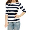INSPIRE CHIC Women's Stripes Casual Basic Elbow Sleeves Boat Neck Slim Fit T-Shirts - 4 of 4