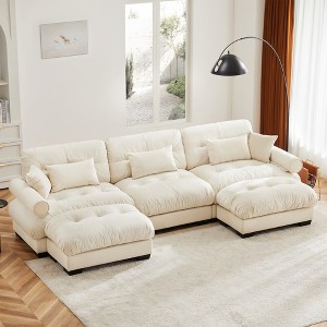 Oversized 130" Velvet Modular U-Shaped Sectional Sofa with Bolstered Armrests and 2 Ottomans, 5-Piece Free combination Sofa - 1 of 4