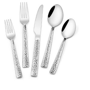 Aoibox 40-Piece Hammered Stainless Steel Flatware Set for 8, Square Cutlery Utensil Set with Mirror Finish, Dishwasher Safe for Home & Restaurant Use - 1 of 4