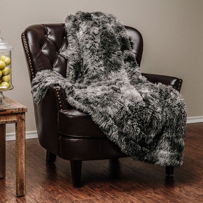 Gray Faux Fur and Sherpa Reversible Throw Blanket 50" x 65"