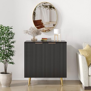 Wood Storage Console Table, Fluted Sideboard Buffet Cabinet with Adjustable Shelves, Painted Finish, Ideal for Dining Room, Hallway, or Cupboard - 1 of 4