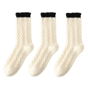Anna-Kaci Women's 3 - Pack Cable Knit Crew Socks with Soft Comfortable Fabric and Contrast Cuff Detail - 1 of 4