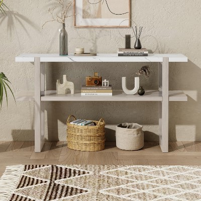 CENGHU Retro Elegant Console Table, Sofa Table with Marble-Effect Top and Open Shelf, Ideal for Entryways, Living Rooms, and Hallways