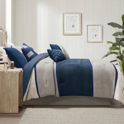 California King Blue Faux Suede Comforter Set