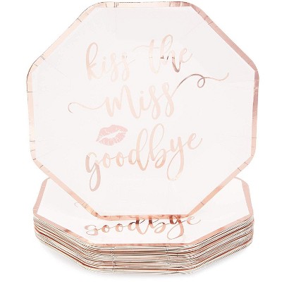 Blue Panda Bachelorette Disposable Paper Party Plates - Kiss the Miss Goodbye, Rose Gold, 48 Count