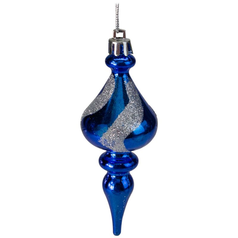 Northlight 4ct Blue and Silver 2-Finish Shatterproof Christmas Finial Ornaments 4.5", 1 of 4