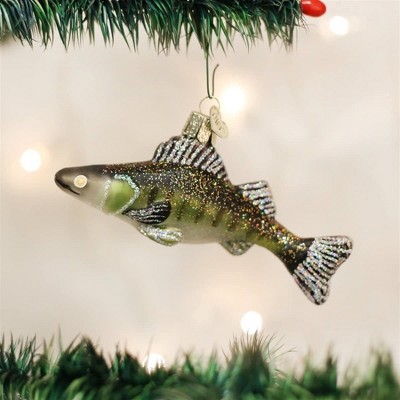 Handcrafted Green and Silver Glass Walleye Fish Ornament