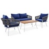 YOOCOZZ 4-Piece Boho Patio Rope Furniture Set with Acacia Wood Table and Thick Cushion - Beige - 3 of 4