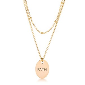 Slickblue Double Chain FAITH/LOVE Pendant Necklace, 16" Stainless Steel with Cable and Saturn Chain, 3 Color Option - 1 of 2