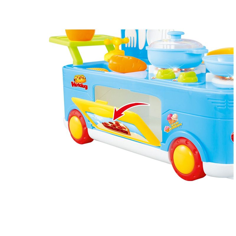 Insten 29 Piece Play Fast Food Truck Bus Kitchen Toy, Pretend Cooking Playset, Blue, 3 of 4