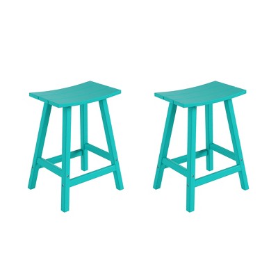 Turquoise HDPE Outdoor Counter Height Saddle Seat Stool Set
