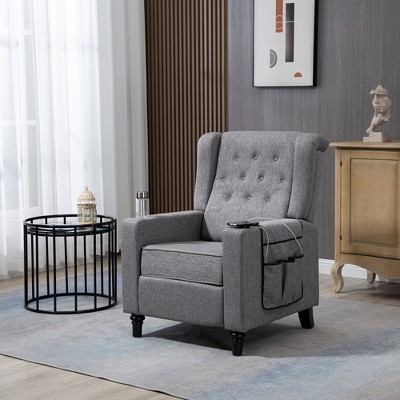 Wingback Recliner Chair, Modern Arm Pushing Recliner With Chair Button Tufted Push Back, Fabric Pushback Manual Single Reclining Sofa Seating