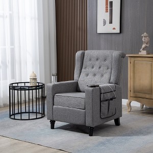 Wingback Recliner Chair, Modern Arm Pushing Recliner With Chair Button Tufted Push Back, Fabric Pushback Manual Single Reclining Sofa Seating - 1 of 4