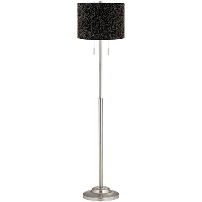 360 Lighting Abba Modern Floor Lamp Standing 65" Tall Brushed Steel Gold Beaded Black Velvet Fabric Drum Shade for Living Room Bedroom Office House