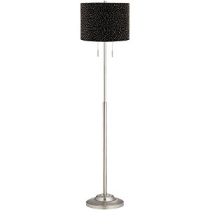 360 Lighting Abba Modern Floor Lamp Standing 65" Tall Brushed Steel Gold Beaded Black Velvet Fabric Drum Shade for Living Room Bedroom Office House - 1 of 4