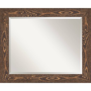 34" x 28" Beveled Bridge Brown Wood Wall Mirror - Amanti Art: Modern Rectangle, No Assembly, Wall Mount, Includes Hardware - 1 of 4