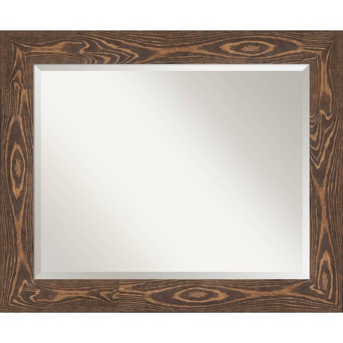 34" x 28" Beveled Bridge Brown Wood Wall Mirror - Amanti Art: Modern Rectangle, No Assembly, Wall Mount, Includes Hardware - image 1 of 4