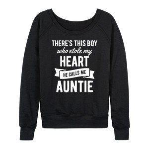 Women's - Instant Message - There's This Boy Who Stole My Heart Lightweight French Terry Wide Neck Long Sleeve Graphic Shirt - 1 of 4