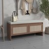 Racxily PP Rattan Storage Bench with Cushion, Faux Rattan Shoe Cabinet with 2 Doors, Mid-Century Modern Wood Entryway Seat - 4 of 4