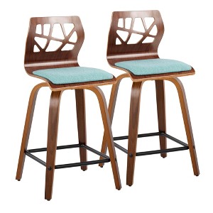 24" Fixed-Height Counter Stool with Swivel, Upholstered Seat and Square Metal Footrest, Set of 2 for Kitchen or Home Bar - 1 of 4