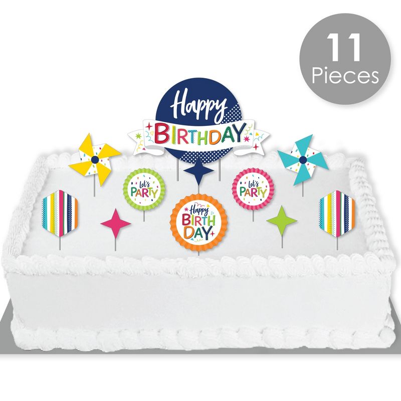 Big Dot of Happiness Cheerful Happy Birthday - Colorful Birthday Party Cake Decorating Kit - Happy Birthday Cake Topper Set - 11 Pieces, 2 of 7