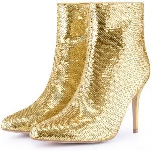 BLISSFUL STEP Women's Stiletto Heel Pointed Toe Party Sequin Dressy Ankle Booties - 1 of 4