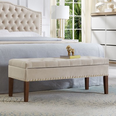PAGED 48 Inch Storage Ottoman Bench Modern Velvet Bench with Arms, Button Tufted Cushion for Living Room, Bedroom, Entryway