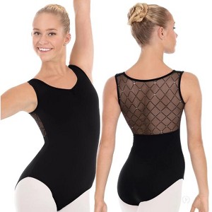 Women's Leotard Eurotard 45870 Black Mesh Sparkle Back Adult Ballet Modern Jazz - 1 of 4