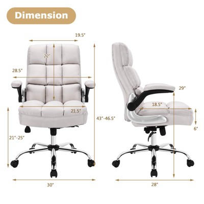 Costway High Back Big & Tall Office Chair | 400lb Capacity Flip-Up Armrests Grey