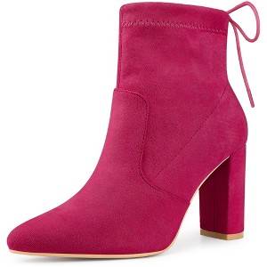 Allegra K Women's Pointed Toe Pull-On Drawstring Block Heel Ankle Boots - 1 of 4