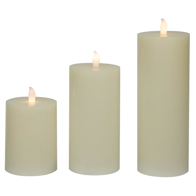 Northlight Set of 3 Cream LED Flickering Flameless Pillar Christmas Candles 8.75", 4 of 7