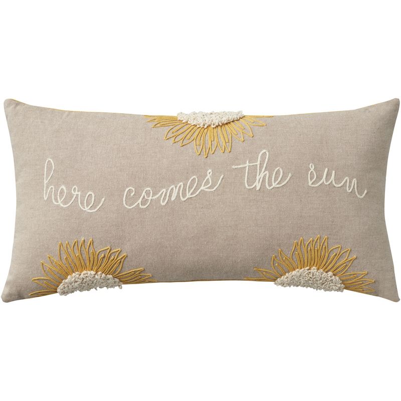 Mina Victory Life Styles Here Comes The Sun 12" x 24" Natural Indoor Pillow Cover, 1 of 6