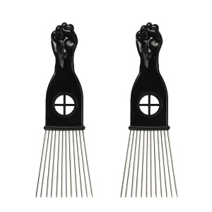 Unique Bargains Metal African Hair Picks Comb 6.89"x2.2" Black 2 Pcs - 1 of 4