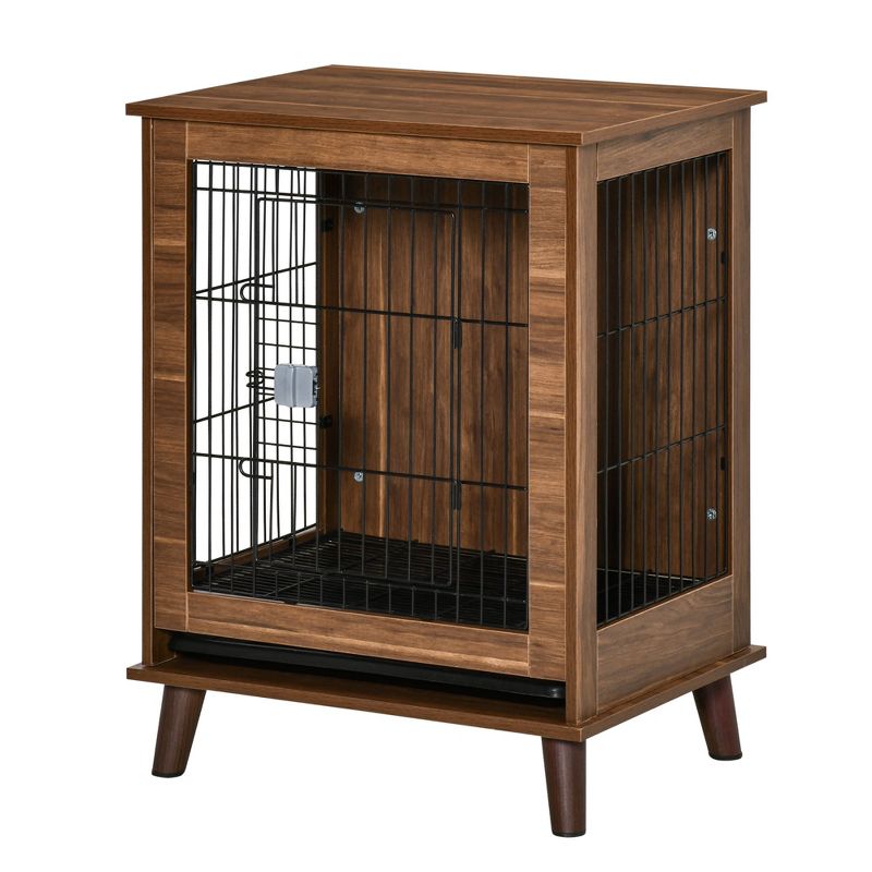 PawHut Wooden Dog Kennel, End Table Furniture with Lockable Doors, Small Size Pet Crate Indoor Animal Cage, Brown, 4 of 7