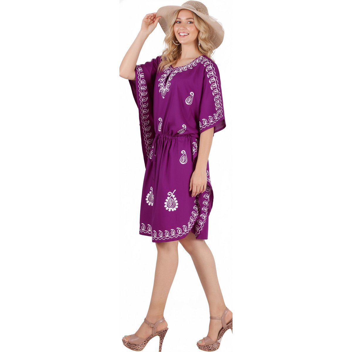 Женские платья LA LEELA House Daily Routine Evening Wear Short Sleeve Casual Bikini Cover-Up Vacation Mini Cover Ups for Women Dress 2X-3X Purple, Solid — фото 2